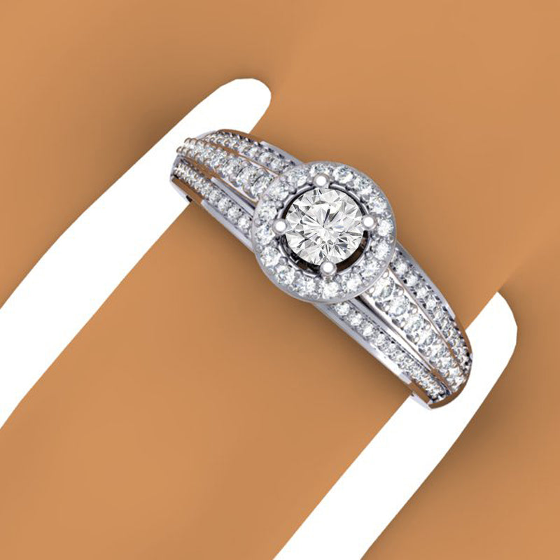 Round Cut Diamond Engagement Ring in 18K White Gold, 0.75 CT