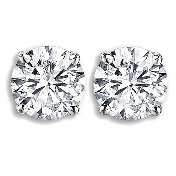 IGI Certified Round Cut White Diamond Ladies Solitaire Stud Earrings in 14K White Gold, 1 CT