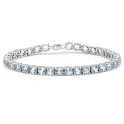 Real Round Cut Aquamarine Ladies Tennis Bracelet in Sterling Silver, 15 CT