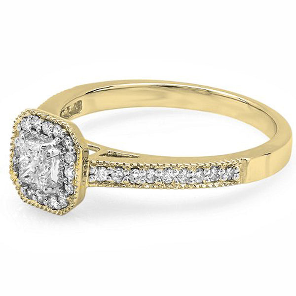 Princess & Round Diamond Engagement Ring in 14K Yellow Gold, 0.50 CT