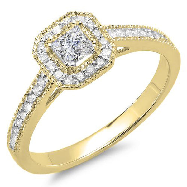 Princess & Round Diamond Engagement Ring in 14K Yellow Gold, 0.50 CT