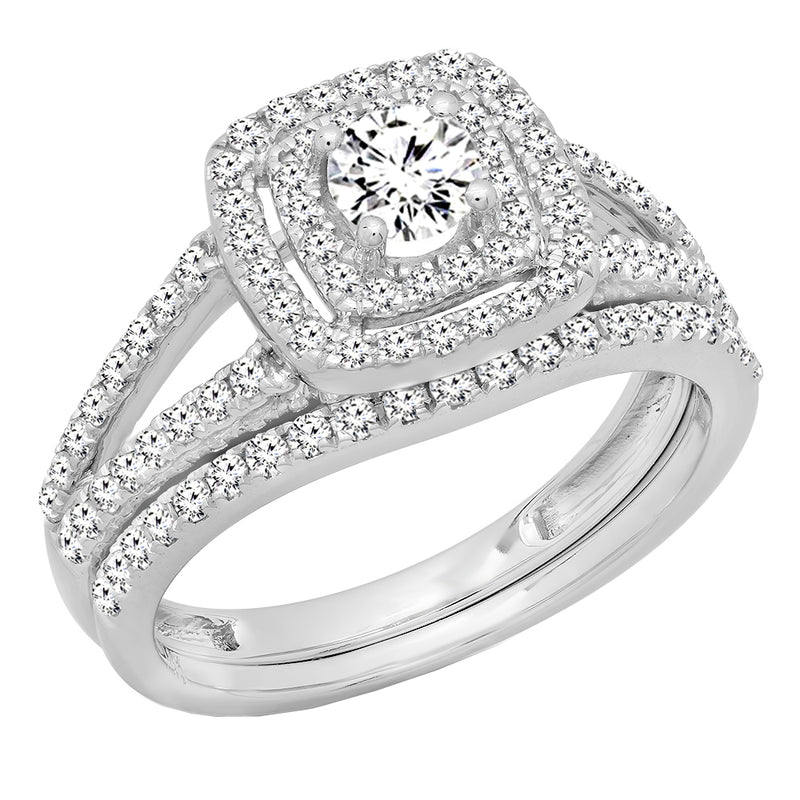 Diamond Engagement Ring Band Set in 14K White Gold, 1 CT