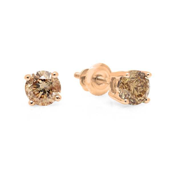 Champagne Diamond Stud Earrings in 10K Rose Gold, 0.33 CT