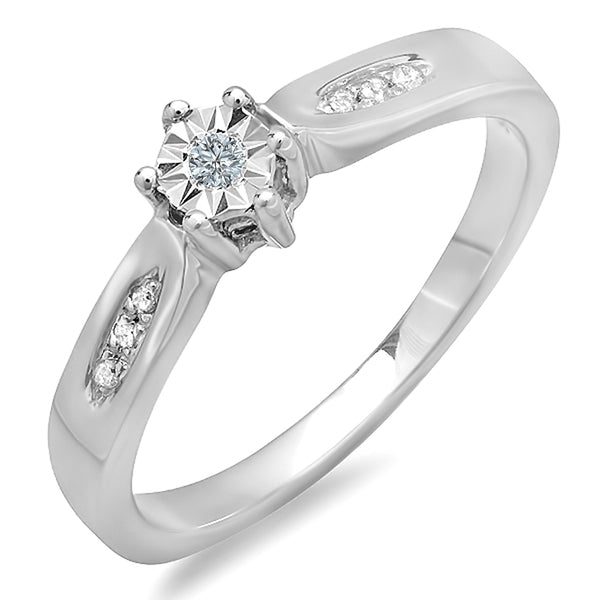 Round White Diamond Solitaire Engagement Promise Ring, 2/25 CT