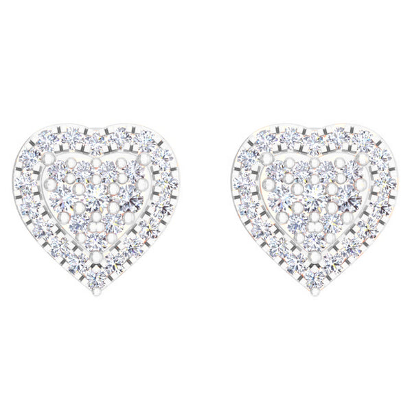 Diamond Heart Stud Earrings in 18K White Gold, 0.40 CT