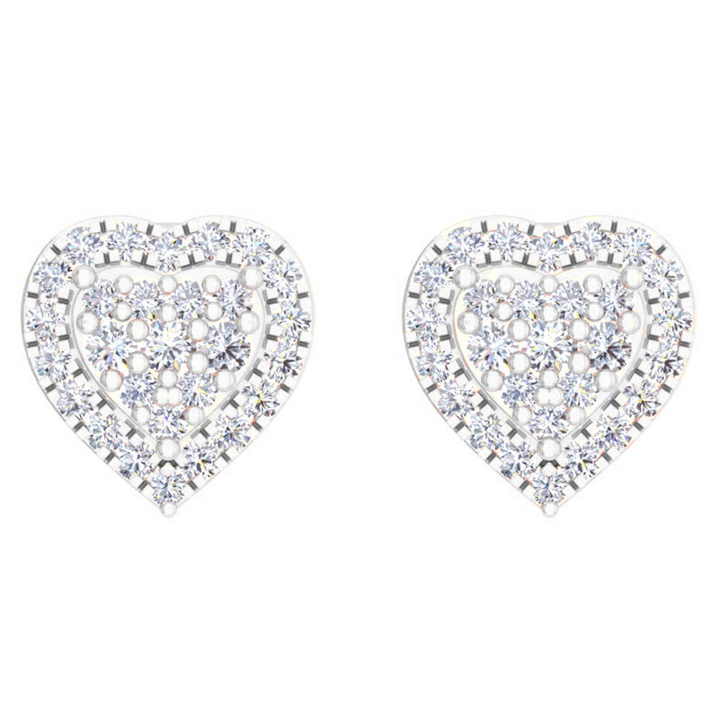 Diamond Heart Stud Earrings in 18K White Gold, 0.40 CT