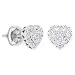 Diamond Heart Stud Earrings in 18K White Gold, 0.40 CT