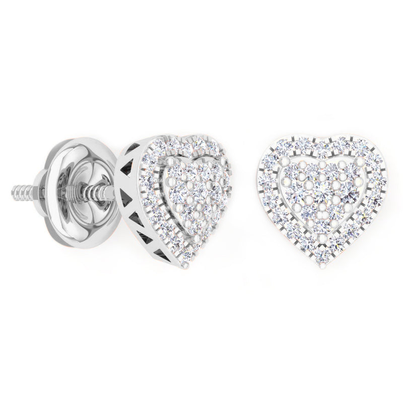 Diamond Heart Stud Earrings in 18K White Gold, 0.40 CT