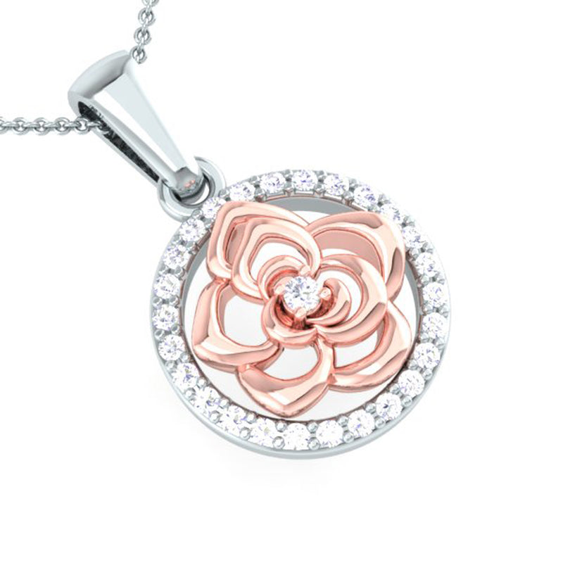 White Diamond Pendant in 14K White & Rose Gold