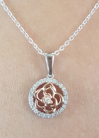 White Diamond Pendant in 14K White & Rose Gold