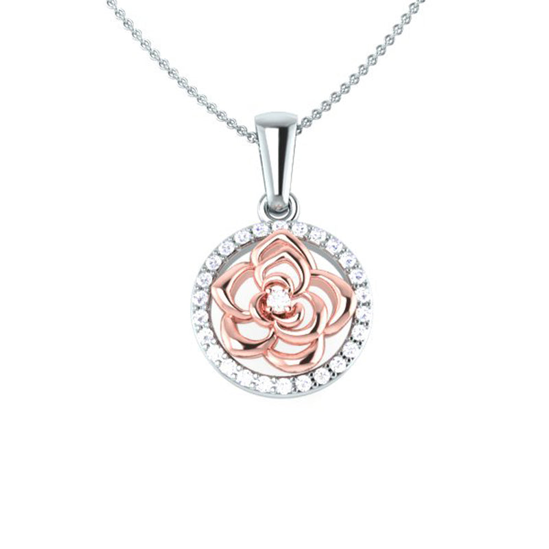 White Diamond Pendant in 14K White & Rose Gold