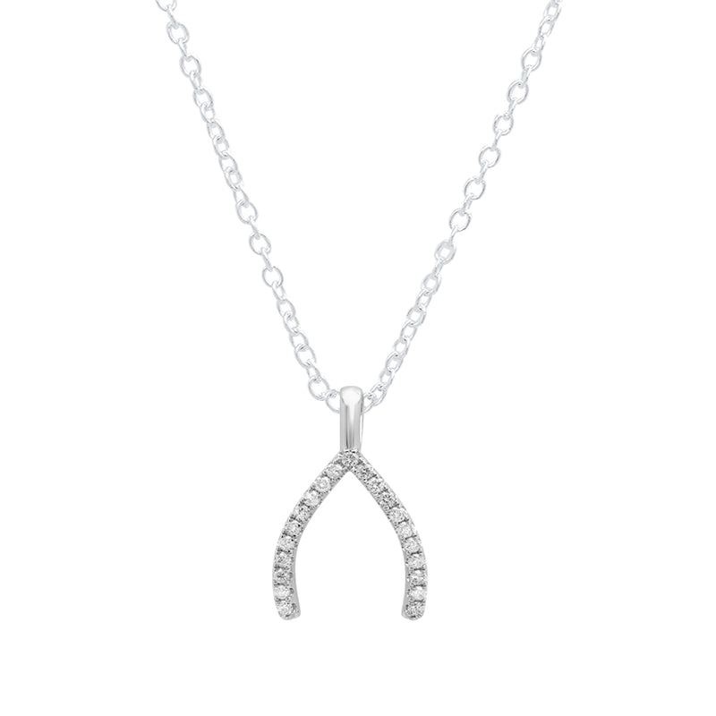 White Diamond Wishbone Necklace in 14K White Gold, 0.25 CT