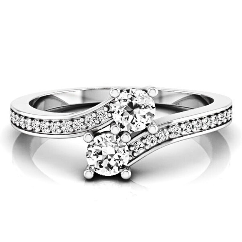 Diamond Two Stone Bridal Engagement Ring in 10K White Gold, 0.50 CT