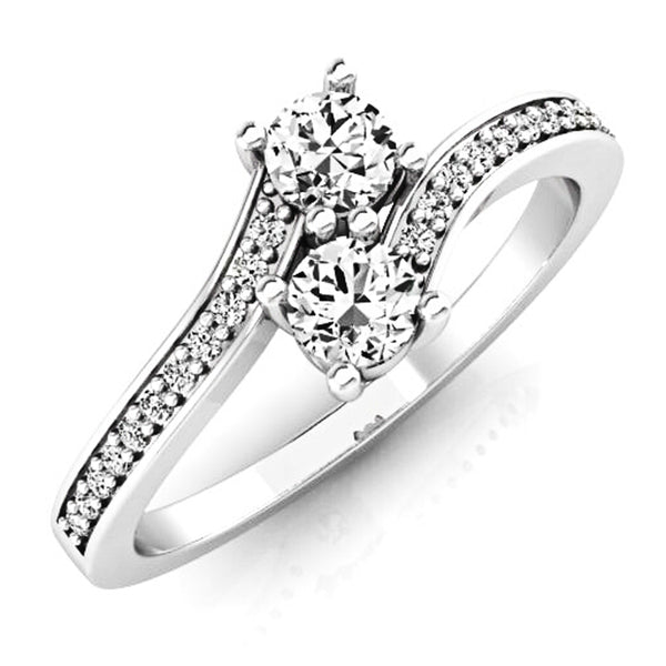 Diamond Two Stone Bridal Engagement Ring in 10K White Gold, 0.50 CT