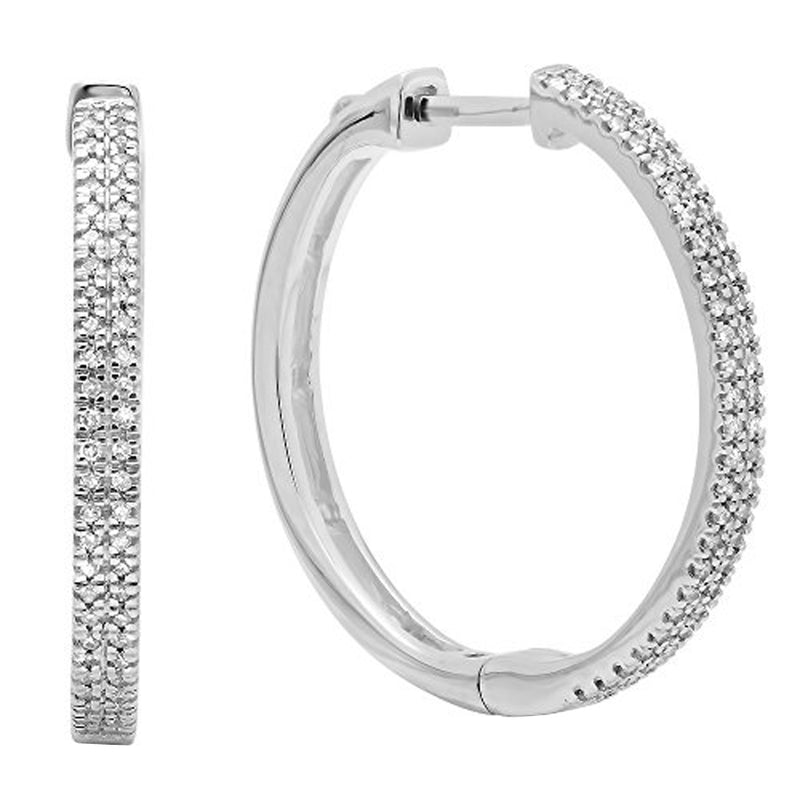 Diamond Hoop Earrings in 10K White Gold, 0.25 CT