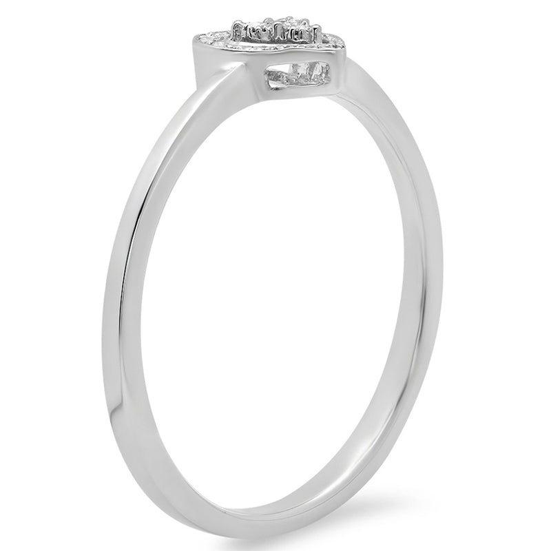 Round Cut Real Diamond Heart Shaped Promise Ring in Sterling Silver, 3/50 CT