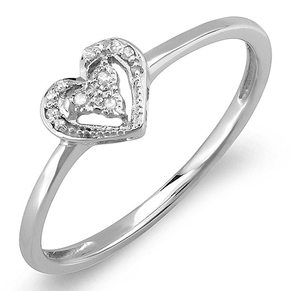 Round Cut Real Diamond Heart Shaped Promise Ring in Sterling Silver, 3/50 CT