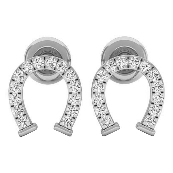 Round Cut White Diamond Ladies Horseshoe Stud Earrings in 10K White Gold, 1/10 CT