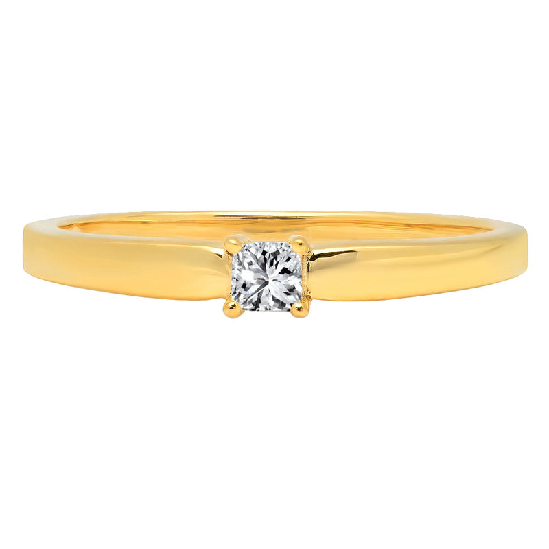 Princess Cut Diamond Solitaire Engagement Ring in 18K Yellow Gold, 1/10 CT