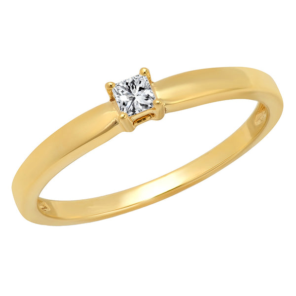 Princess Cut Diamond Solitaire Engagement Ring in 18K Yellow Gold, 1/10 CT