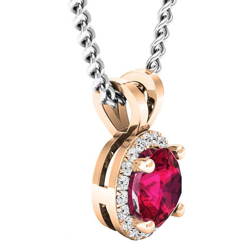 Round Ruby & White Diamond Pendant in 14K Rose Gold