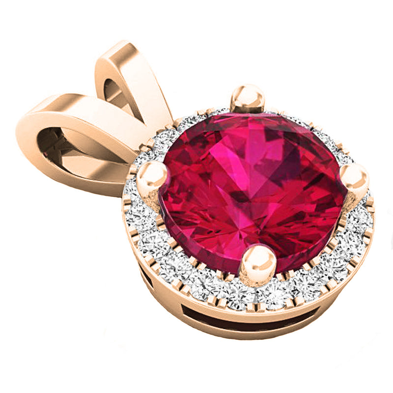 Round Ruby & White Diamond Pendant in 14K Rose Gold