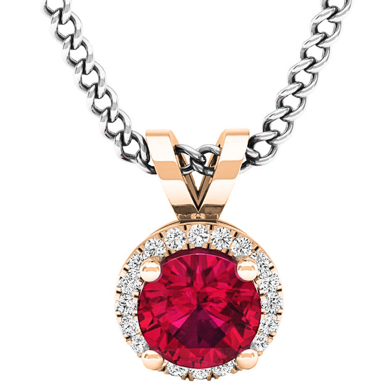 Round Ruby & White Diamond Pendant in 14K Rose Gold