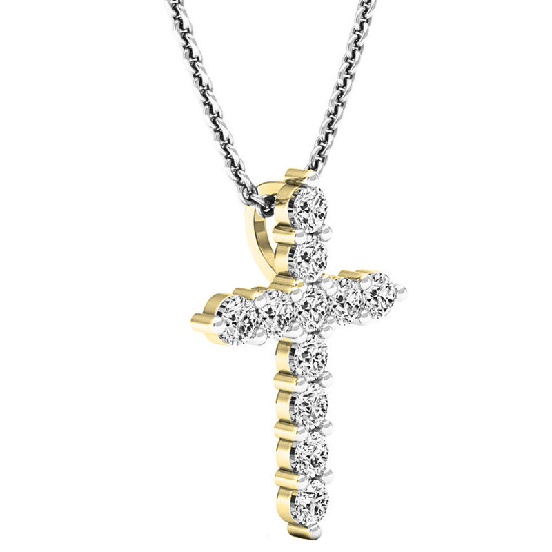 Round Diamond Cross Pendant in 18K Yellow Gold, 0.95 CT