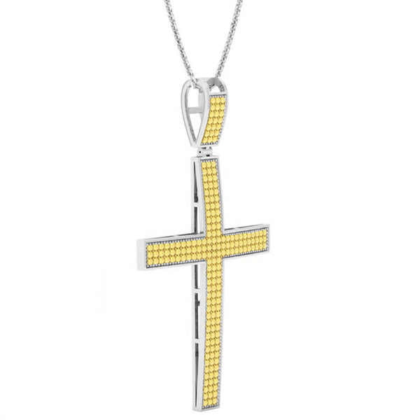 Yellow Diamond Cross Pendant in 18K White Gold, 0.80 CT