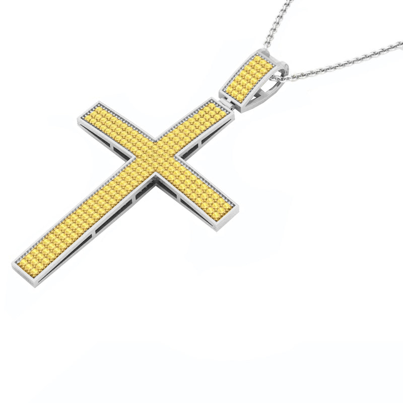 Yellow Diamond Cross Pendant in 18K White Gold, 0.80 CT