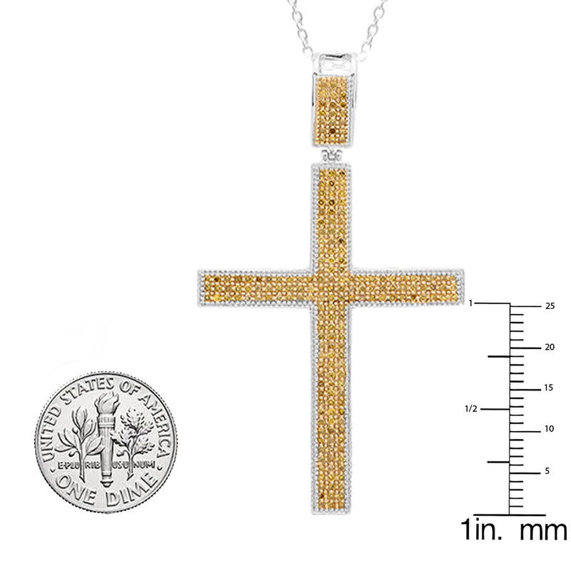 Yellow Diamond Cross Pendant in 18K White Gold, 0.80 CT