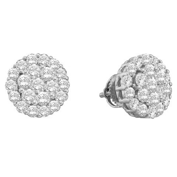 Diamond Flower Earrings in 18K White Gold, 2 CT