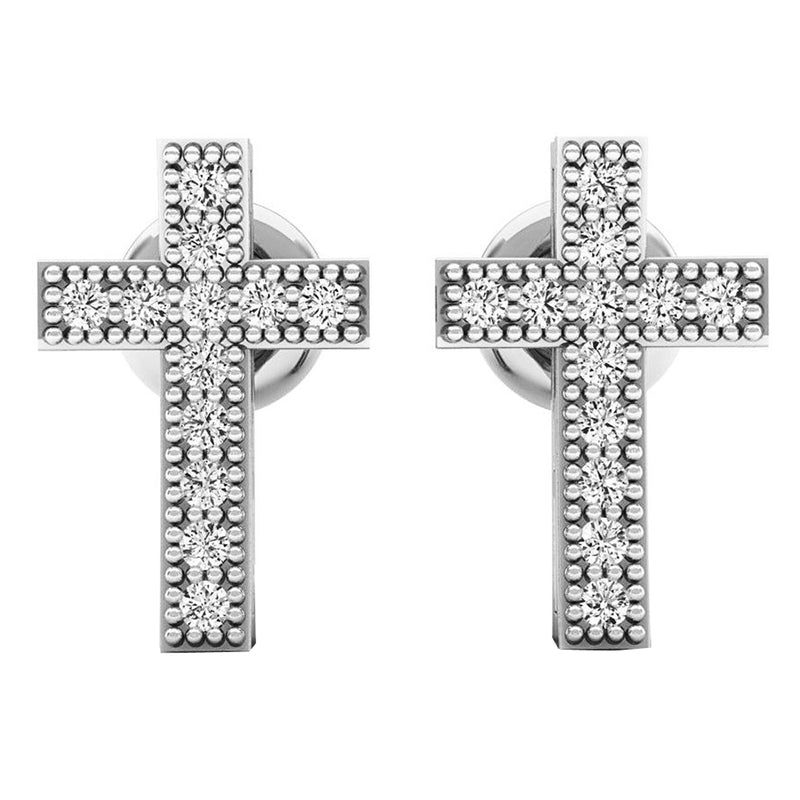 Cross Stud Earrings in 14K White Gold, 0.12 CT