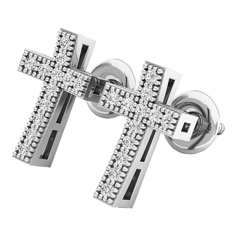 Cross Stud Earrings in 14K White Gold, 0.12 CT