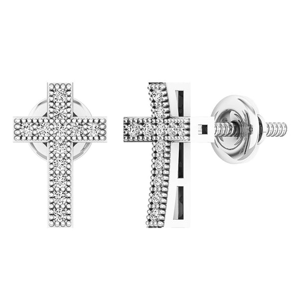 Cross Stud Earrings in 14K White Gold, 0.12 CT