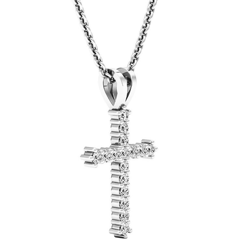 Diamond Cross Pendant in 18K White Gold, 1/4 CT