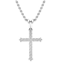 Diamond Cross Pendant in 18K White Gold, 1/4 CT