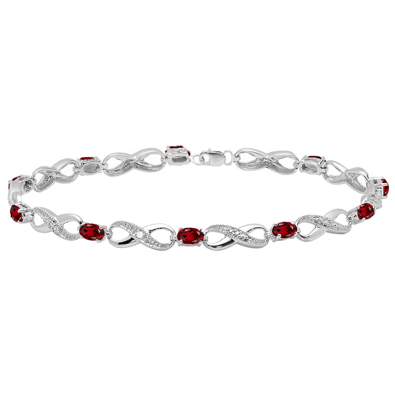 Oval Garnet & White Diamond Ladies Tennis Bracelet