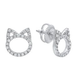 Round White Diamond Cat Stud Earrings, 0.25 CT