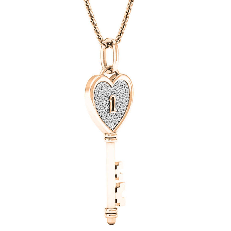 Round Diamond Key Pendant in 14K Rose Gold, 0.20 CT