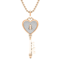 Round Diamond Key Pendant in 14K Rose Gold, 0.20 CT