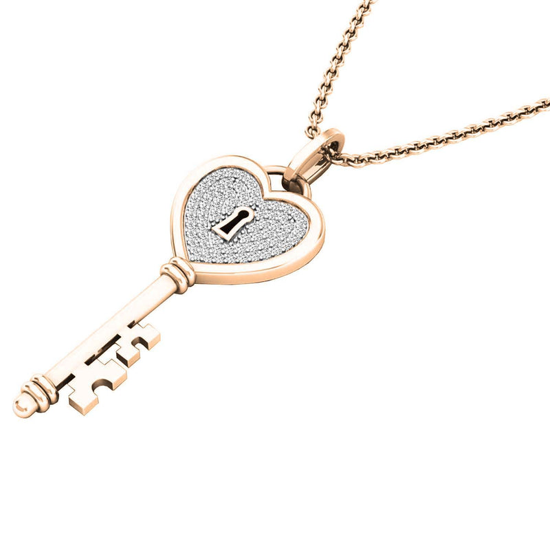 Round Diamond Key Pendant in 14K Rose Gold, 0.20 CT