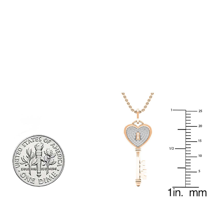 Round Diamond Key Pendant in 14K Rose Gold, 0.20 CT