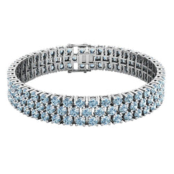 Round Aquamarine Tennis Bracelet in Sterling Silver