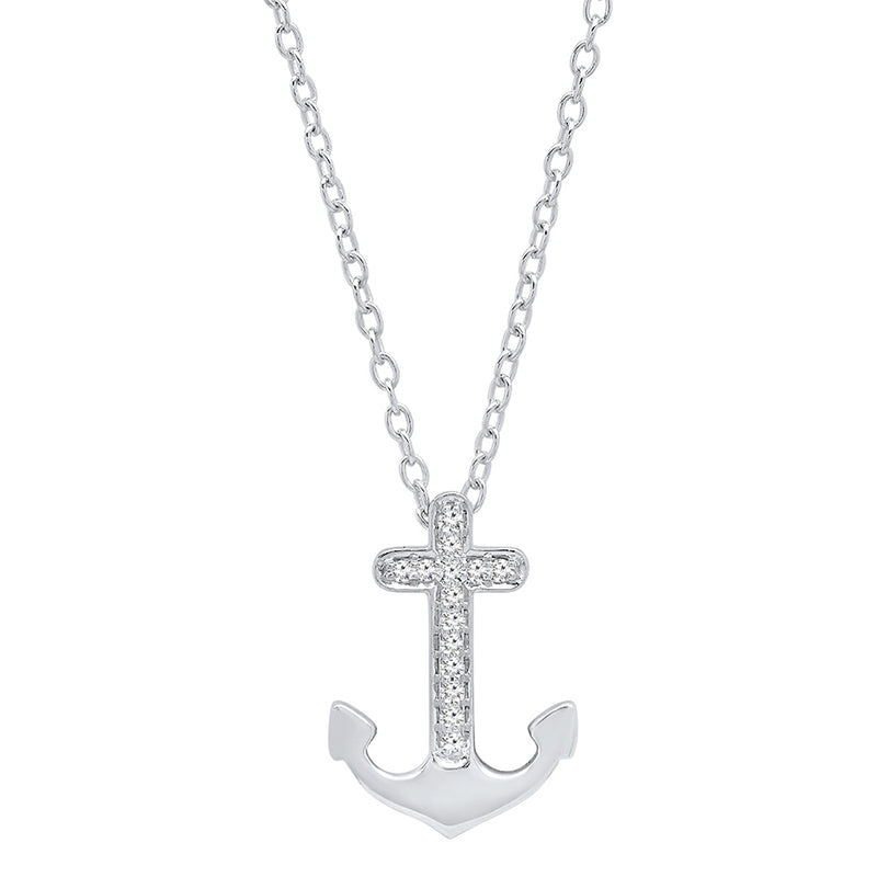 Diamond Anchor Pendant in 10K White Gold