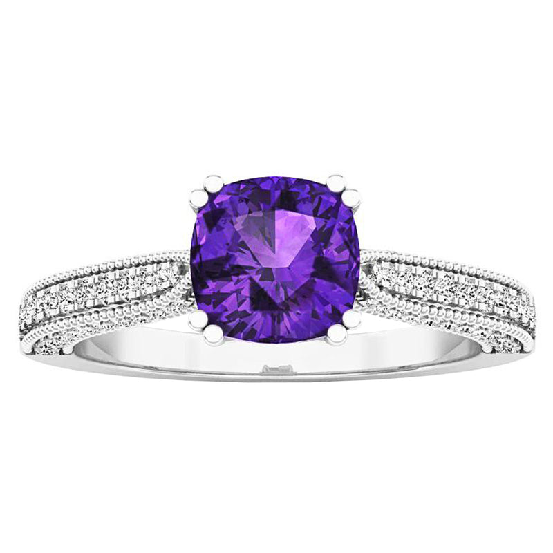 Amethyst White Diamond Engagement Ring In 18K White Gold, 0.40 CT