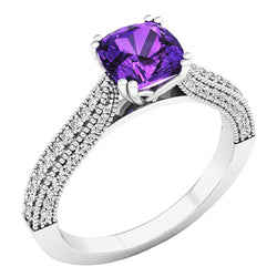 Amethyst White Diamond Engagement Ring In 18K White Gold, 0.40 CT