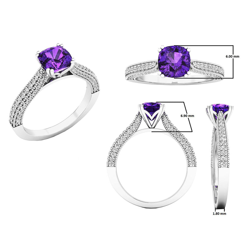 Amethyst White Diamond Engagement Ring In 18K White Gold, 0.40 CT