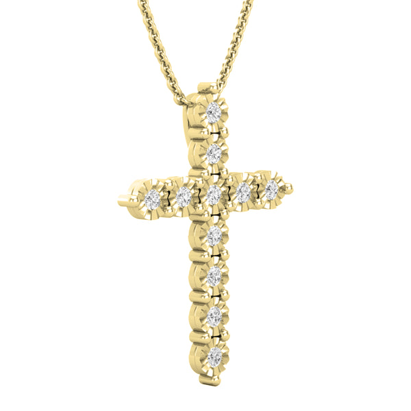 Cross Pendant in 14K Yellow Gold, 1/2 CT (Gold Chain Included)