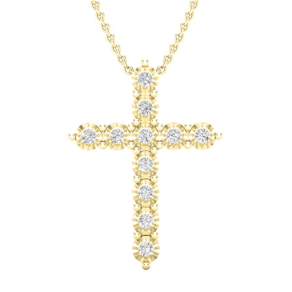 Cross Pendant in 14K Yellow Gold, 1/2 CT (Gold Chain Included)